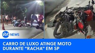 Carro de luxo atinge moto durante racha e mulher tem perna amputada | #SBTNewsnaTV (20/05/24)