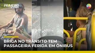 Motociclista atira caixote em ônibus lotado e fere passageira em Guarulhos (SP) | #PrimeiroImpacto