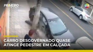 Flagra: pedestre escapa de carro desgovernado; motorista foge após colisões | #PrimeiroImpacto