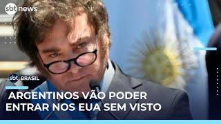Milei anuncia inicia processo para isenção de visto para argentinos nos EUA | #SBTBrasil