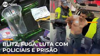 Motorista embriagado foge de blitz, entra em luta com policial e é preso | #SBTManhã