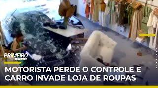 Carro desgovernado invade loja e quase atinge empresária | #PrimeiroImpacto