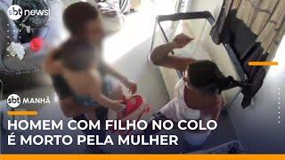 Homem é morto com facada pela mulher enquanto segurava o filho no colo | #SBTManhã