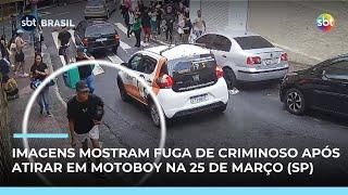 Exclusivo: Vídeo mostra criminoso fugindo de cueca após atirar em motoboy na 25 de março |#SBTBrasil