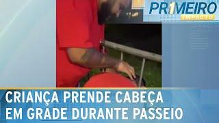 Criança fica com cabeça presa em grade durante passeio de Natal | Primeiro Impacto (20/12/24)