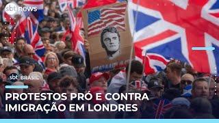 Mais de 100 mil marcham em Londres em protesto de direita liderado por Tommy Robinson | #SBTBrasil