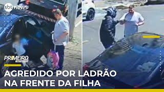 Pai é agredido por assaltante ao levar filha para escola | #PrimeiroImpacto