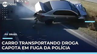 Carro com quase 100 kg de maconha capota durante perseguição em Florianópolis | #SBTBrasil 