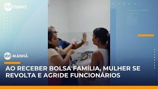 Bolsa Família: vídeo mostra momento em que mulher agride funcionários durante atendimento |#SBTManhã