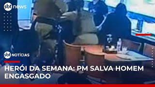 Soldado da PM salva homem engasgado em restaurante de SC | #SBTNotícias 1ª Edição