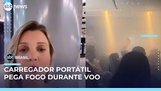 Bateria externa pega fogo durante voo de São Paulo a Amsterdã | #SBTBrasil 