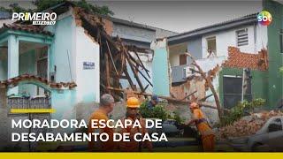 Moradora escapa por pouco de desabamento de casa na zona norte do Rio | #PrimeiroImpacto