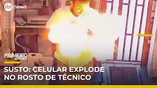 Flagra: Celular explode nas mãos de técnico em loja de Goiás | Primeiro Impacto (06/06/25)