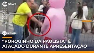 SP: Homem agride "Porquinho da Paulista" com garfo | #SBTManhã
