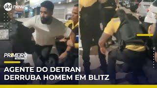 Agente do Detran derruba homem durante blitz no DF | Primeiro Impacto (28/04/25)