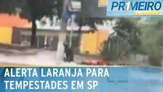 Motociclista se agarra a poste durante enxurrada em São Paulo | Primeiro Impacto (04/12/24)