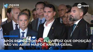 Após reunião do PL, Flávio diz que oposição não vai abrir mão de anistia geral