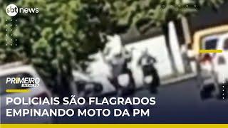 Policial empina moto da PM durante patrulhamento no interior de SP | Primeiro Impacto (23/05/25)
