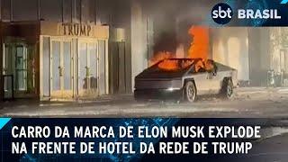 Carro da Tesla pega explode em frente a hotel da rede Trump, em Las Vegas | SBT Brasil (01/01/25)