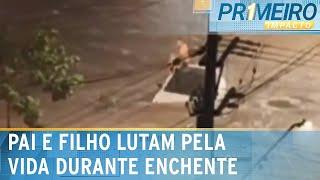 Pai e filho ficam presos em enxurrada em SP e se salvam por pouco | Primeiro Impacto (03/02/25)