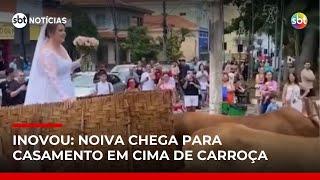 Noiva viraliza ao chegar para casamento em carro de boi | #SBTNotícias