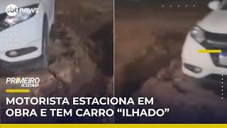 Homem evita pagar estacionamento e tem carro cercado por vala em obra | Primeiro Impacto (21/05/25)