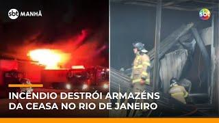Incêndio de grandes proporções atinge pavilhão da Ceasa no RJ | #SBTManhã
