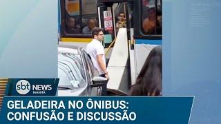 Passageiro tenta embarcar com geladeira em ônibus e causa confusão | #SBTNews Manhã (20/12/24)