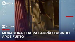 Moradora flagra ladrão pulando portão e corre atrás após furto em Foz do Iguaçu | #SBTNoticias