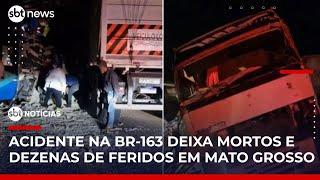 Colisão entre carreta e ônibus deixa 11 mortos e mais de 40 feridos em MT | #SBTNotícias 1ª Edição