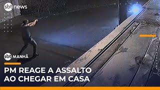 Flagra: PM reage ao sofrer tentativa de assalto ao chegar em casa | #SBTManhã