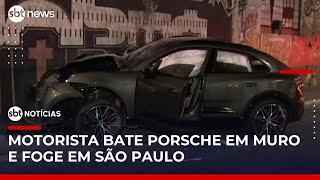 Motorista perde controle de Porsche, bate em muro e foge em SP | #SBNoticias