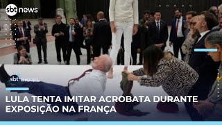Lula tenta imitar movimento de acrobata durante evento com Macron na França | SBT Brasil (06/06/25)