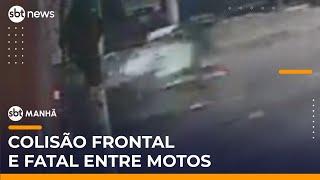 Câmera registra colisão frontal entre motos que matou jovem em SP | #SBTManhã