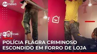 Ladrão com 86 passagens pela polícia é preso escondido em forro de loja no RJ | #SBTNoticias