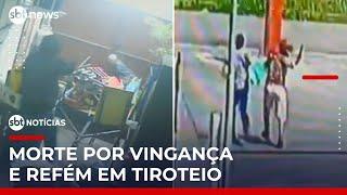 Execução em bar e tiroteio com refém em supermercado são flagrados por câmeras | #SBTNoticias