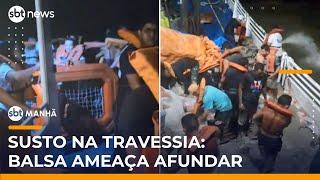 Balsa quase afunda durante travessia no Pará e passageiros jogam carga no rio | #SBTManha