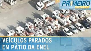 Carros de manutenção da Enel são vistos estacionados em pátio | Primeiro Impacto (15/10/24)