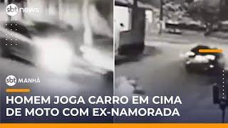 Homem joga carro contra ex-namorada em moto e foge | #SBTManhã