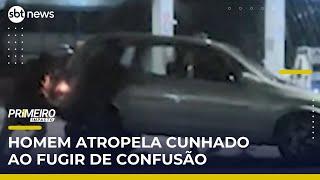 Homem é atropelado pelo próprio cunhado durante confusão em posto de combustíveis | #PrimeiroImpacto