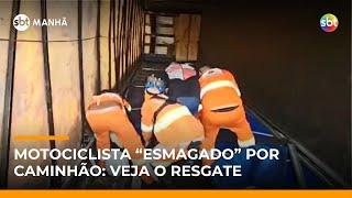 Veja como motociclista “esmagado” saiu debaixo de carreta após acidente em SP | #SBTManhã