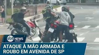 Criminosos armados roubam moto na av. Faria Lima, em São Paulo | #SBTNews Manhã (24/12/24)