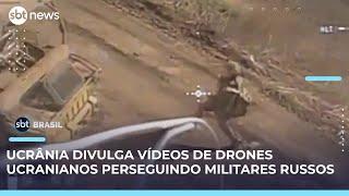 Serviço de Segurança da Ucrânia divulga vídeos de drones perseguindo russos | #SBTBrasil 