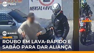 Vítima de roubo em lava-rápido passa sabão na mão para tirar aliança | #SBTManhã
