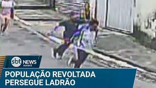 População persegue ladrão após roubo de mochila de estudante | #SBTNews Manhã (20/03/25)