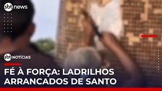 Romeiros arrancam ladrilhos de estátua de São Francisco em Canindé (CE) | #SBTNotícias