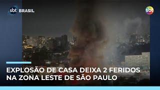 Explosão de casa deixa 2 feridos na Zona Leste de SP; bombeiros combatem incêndio