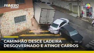 Caminhão desce ladeira desgovernado e destrói carros e casa em MG | #PrimeiroImpacto