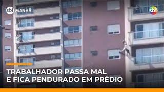 Trabalhador desmaia e fica pendurado durante limpeza de fachada de prédio em Santos (SP) | #SBTManha