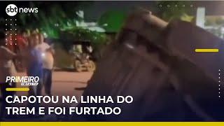 Caminhonete é atingida por trem e vítima tem celular furtado | Primeiro Impacto (16/05/25)